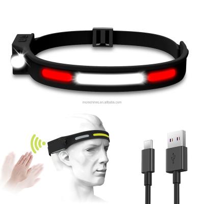 China 230 Degree USB Head Torch Headlamp Camping Strip Waterproof XPE COB With 5 Models Rechargeable Headlamp With Running Lamp for sale