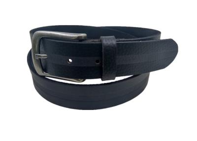 China Black Genuine Mens Full Grain Leather Dress Belt Central Embossed Line for sale