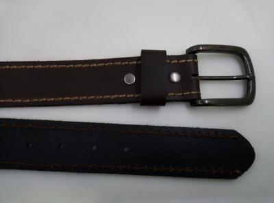 China Men Buffalo Full Grain Leather Belt Prong Buckle With Heavy Stitched for sale