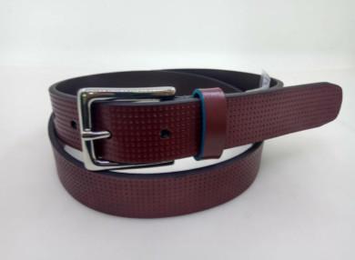 China Burgundy Coated Leather Belt Embossed Hole On Strap Contrast Edge Keeper Painting for sale