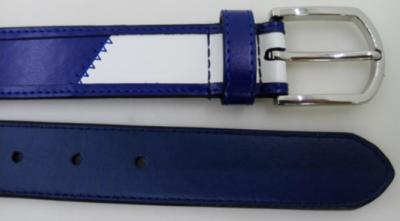 China Leisure Blue / White Mens Leather Dress Belts Stitched Strap Details for sale