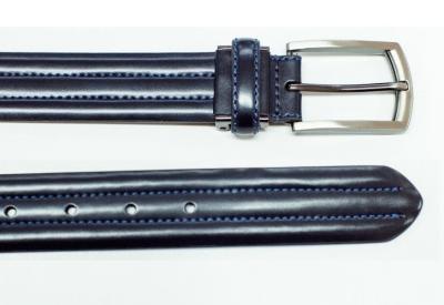 China Casual Navy PU Leather Belts with Double Stitching and Adjustment Clip for sale