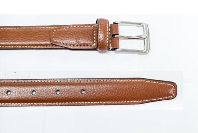 China Brown Formal Split Leather Belt Feather Stitched Edge For Men for sale