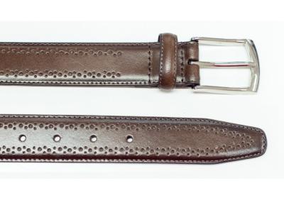 China Chocolate Coated Leather Belt Embossed Hole On Strap Pin Buckle Belt for sale