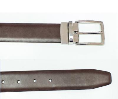 China Smooth Tan Reversible Leather Belt Nickle Finish Prong Reversible Buckle for sale