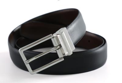 China Custom Reversible Leather Belt Double Side In Black And Dark Brown Split Leather for sale