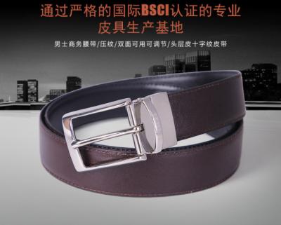 China Reversible Prong Buckle Real Leather Waist Belt In Dark Brown And Black Color for sale