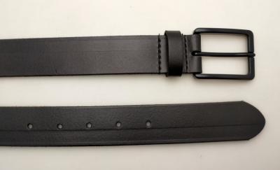 China Fashion Black Color Emboss Genuine Leather Dress Belt With Prong Buckle for sale