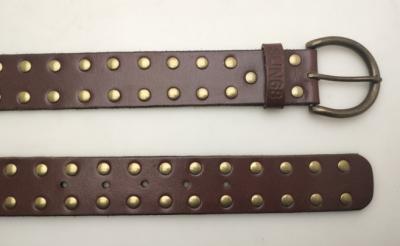 China Soft Type Prong Buckle Stud Pure Leather Belt For Mens In Brown Color for sale