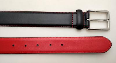 China Prong Buckle Black And Red Leather Belt , Handmade Leather Belts For Mens for sale