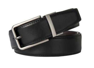 China Real Leather Reversible Buckle Belt Two Side Leather Belt Clamp Buckle Belt for sale