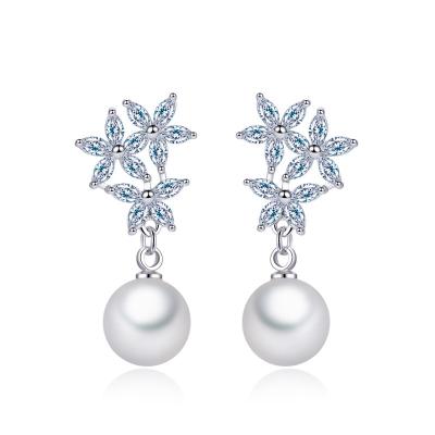 China TRENDY Women's Fashion Cubic Zirconia Charm Imitation Pearl Drop Earrings White Rhodium Plated for sale