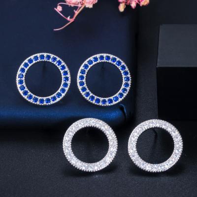 China 17MM FASHIONABLE Women's AAA Shining Zircons Circle To Form Stud Earrings Rhodium Plated for sale