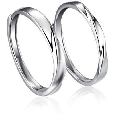 China CLASSIC 2 PC Lovers Engraving Plain 925 Sterling Silver Wedding Engagement Band Ring Set Size Adjustable for sale