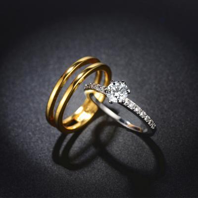 China Romantic 2 In 1 Gold Silver Women's Artificial Diamond AAA Zirconia Wedding Ring for sale