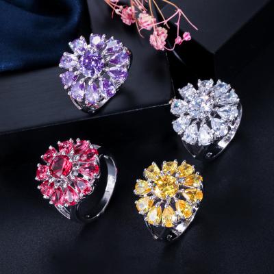 China Romantic Multicolor Flower Design Zircons Crystal Engagement Ring Valentine's Day Gift for sale