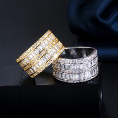 China Romantic Silver Gold Plated Ladies Luxury Cubic Zircon Wide Band AAA Wedding Rings for sale