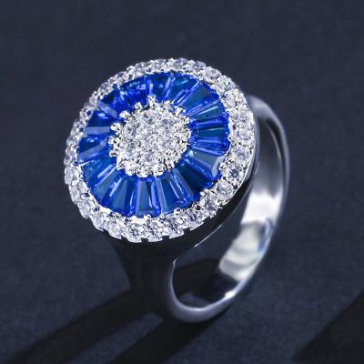 China Romantic Women's Semi-Gemstone Sapphire D.C.A. Sparkly Cubic Zirconia Flower Cocktail Engagement Ring for sale