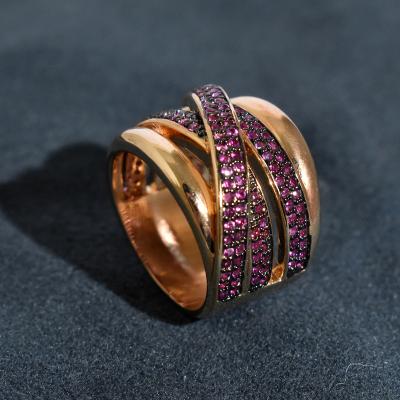 China Fashion Neo-Gothic Real 18K Gold Plated Copper Ruby Zircon Ring For Women Jewelry Manufacturer for sale