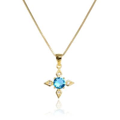 China Ethnic 18K Gold Plated Light Blue Flower Design Arror Women's Zircons Pendant Necklace for sale