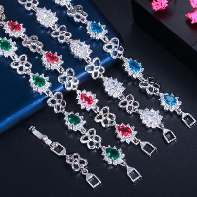 China FASHIONABLE Wholesale Rhodium Plated Women's AAA Zircons Butterfly Flower Charm Copper Link Chain Bracelet for sale