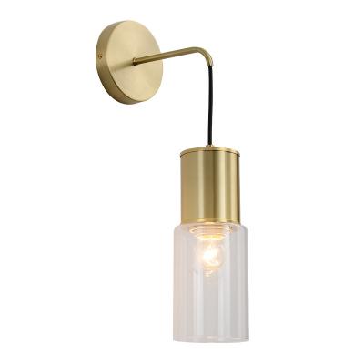 China Alibaba Amazon Bestseller Contemporary Glass Shade Modern Light Fixture Bedside Wall Light Gold Color Hotel Room Wall Lamp for sale