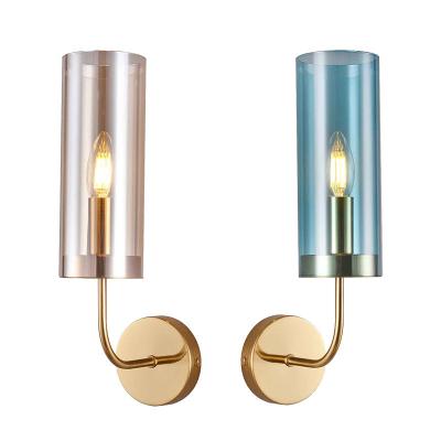 China Contemporary Made in China E27 Lamp Holder Wall Lights Amber Gold Blue Glass Home Lamp Glass Lights Cheapest Wall Lamps for Home Decoration for sale