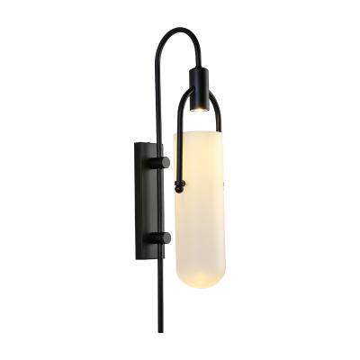 China Contemporary Milk White Indoor Wall Light Fixture 5W LED Light Fixture 5W Glass Wall Material Black Wall Lamp Fixtures for sale