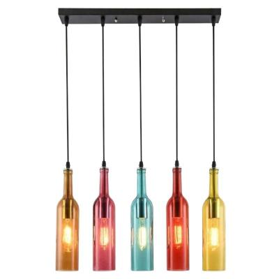 China Contemporary Edison Bulb 5 Bulb Glass Pendant Light Colorful Antique Stained Glass Lamp Cheap Hanging Lights For Room Decoration for sale