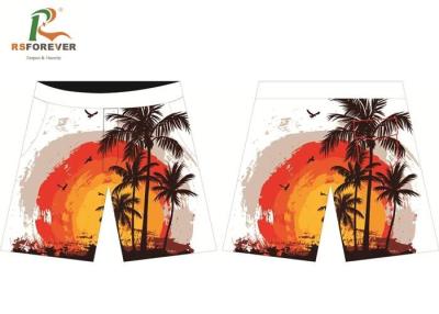 China Polyester Spandex Board Shorts Sunset Palm Trees , White Men'S Physique Shorts for sale