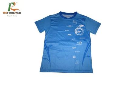 China Custom Printed T Shirts Mens 100% Polyester V Neck Blue Dry Fit T Shirt for sale