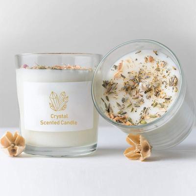 China Non-Toxic Home Decoration Meditation Hand Poured Stones Herb Natural Scented Soy Wax Crystal Candles for sale