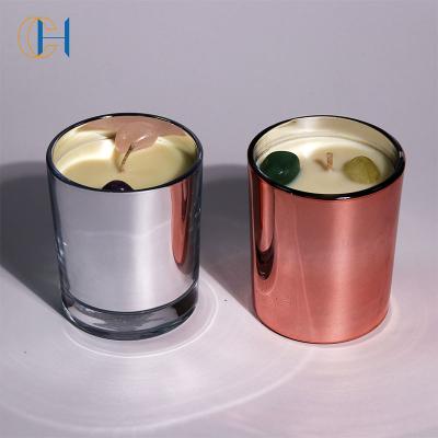 China Wholesale Home Decoration OEM Wedding Decoration Sprayed Colored Electroplate Glass Candle Jar Luxury With Lids for sale