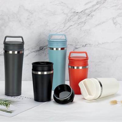 China 2022 New Viable Portable Vacuum Stainless Steel Coffee Cup Mug Car Gift Cups With Handle Lid for sale