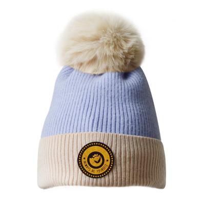 China COMMON Thick Cotton Women's Plain Fur Ski Pom Pom Beanie Winter Knitted Hats for sale