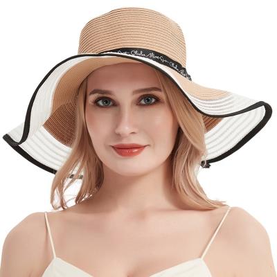 China Summer Wide Brim Straw Hat Women's Picture Large Beach Mexican Hawaiian Oversized Wide Block Color Straw Hats for sale