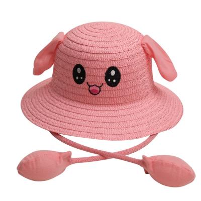 China Custom Wholesale Character Girls Logo Straw Hat Kids Summer Sun Paper Straw Hats for sale