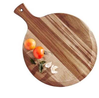 China Brown Large Acacia Wood Sustainable Skin Paddle Pizza Serving Boards With Handle For Pizzas Bread Baking for sale