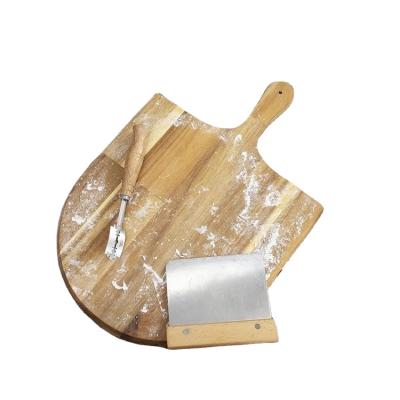 China Sustainable Wholesale Acacia Wood Pizza Skin Cheese Deli Boards Pizza Paddle Board With Handle For Baking for sale