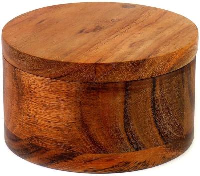 China Sustainable acacia wood salt or spice box with swivel cover perfect for keeping table salt for sale