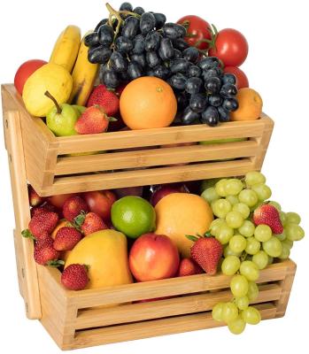 China Fruit Basket 2-Tier Bread Holder Sustainable Storage Rack Vegetable Basket Bowl Holder Tray for sale