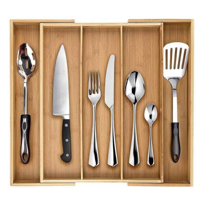 China Premium 100% Sustainable Bamboo Cutlery and Utensil Trays, Bamboo Expandable Drawer Organizer for Kitchenware for sale