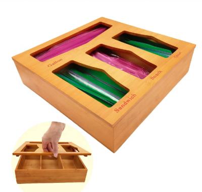 China Sustainable Wooden Bamboo Ziplock Bag Storage Organizer And Dispenser for sale