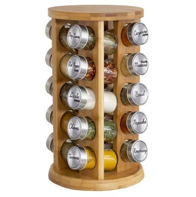 China Viable Wholesale Kitchen Seasoning Bottle Bamboo Spice Rack with 20 Spice Glass Jars for sale