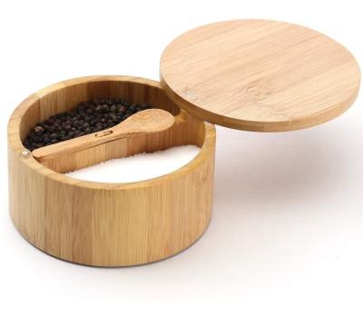 China Sustainable Wholesale Bamboo Integrated Serving Spoon Box Salt And Pepper To Prevent Lost For Spice for sale