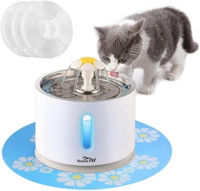 China Beacon Automatic Pet Cat Water Fountain Stainless Steel LED 2.4L Automatic Pet Fountain Dog Water Dispenser with 3 Spare Filter for sale