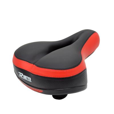 China Factory High Safety Shock Absorber Bicycle Durable Red Chinese Soft Leather Saddle Wide Faced Saddle for sale