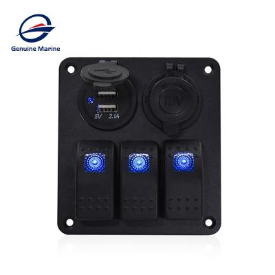 China Genuine Vehicle 3Gang Rocker RV Marine With Voltmeter USB Socket Boat Switch Panel Circuit Breaker Protection For RV Boat for sale