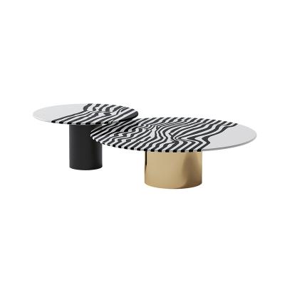 China (Other) Round Adjustable Modern Marble Living Room Furniture Stainless Steel Inlaid Coffee Table for sale