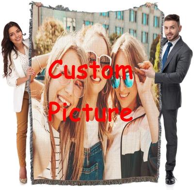 China European And American Style Custom Woven Spray Woven Cotton Blanket MOQ 1PCS DROP SHIP for sale